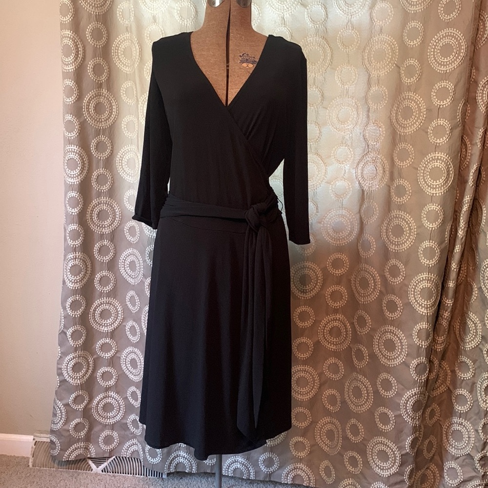 AB Studio Black Faux Wrap Dress XL